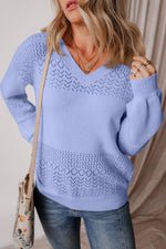 Openwork V-Neck Long Sleeve Sweater