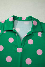 Polka Dot Print V Neck Tee Short Set