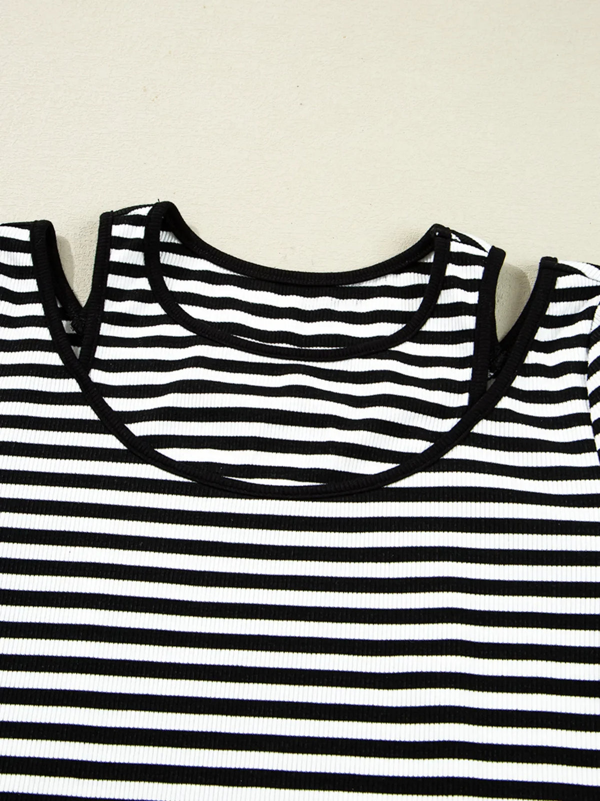 Stripe Double-layer Cold Shoulder Long Sleeve Top