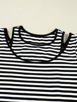 Stripe Double-layer Cold Shoulder Long Sleeve Top
