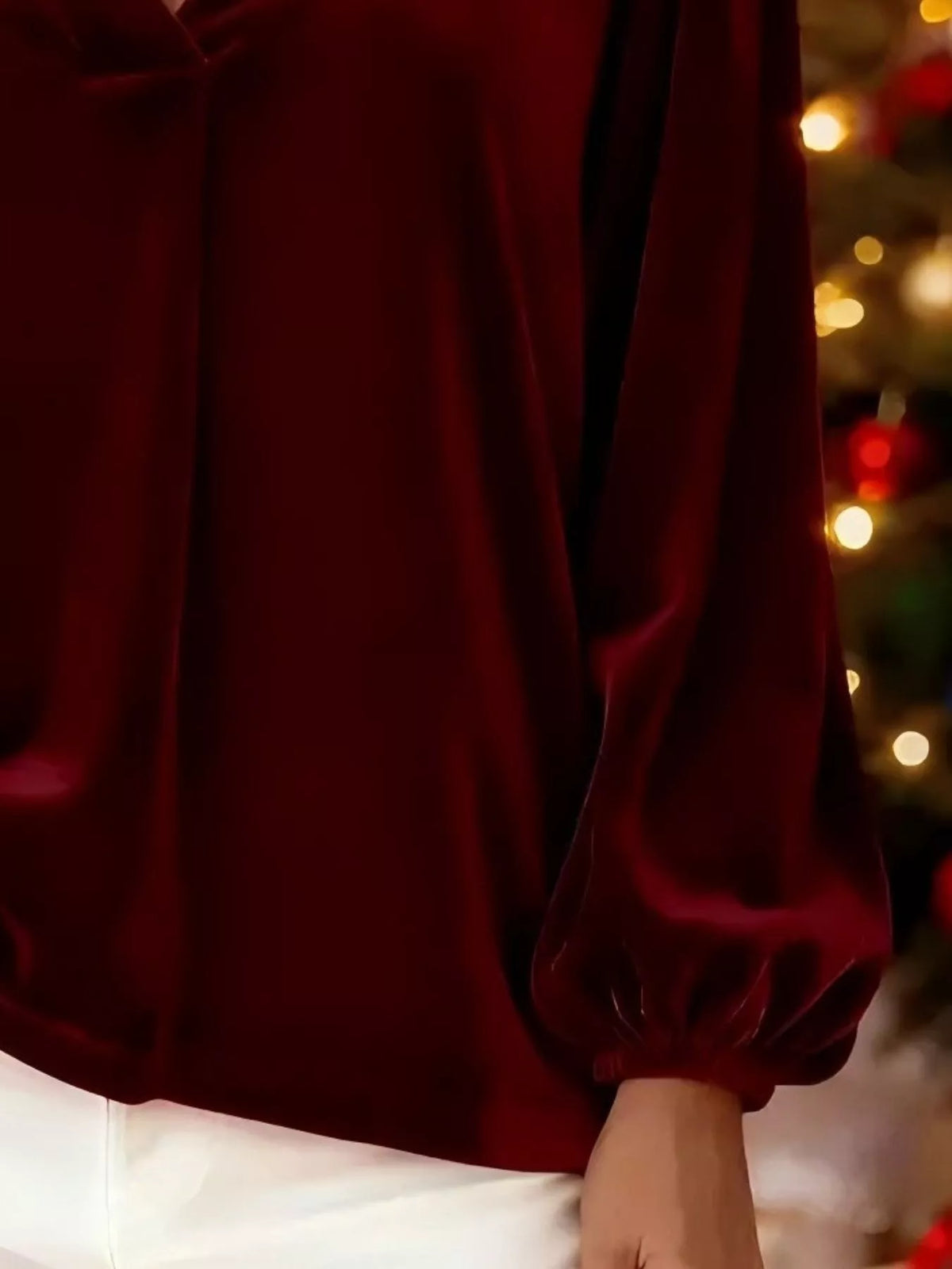 Full Size Velvet V-Neck Long Sleeve Blouse Plus Size