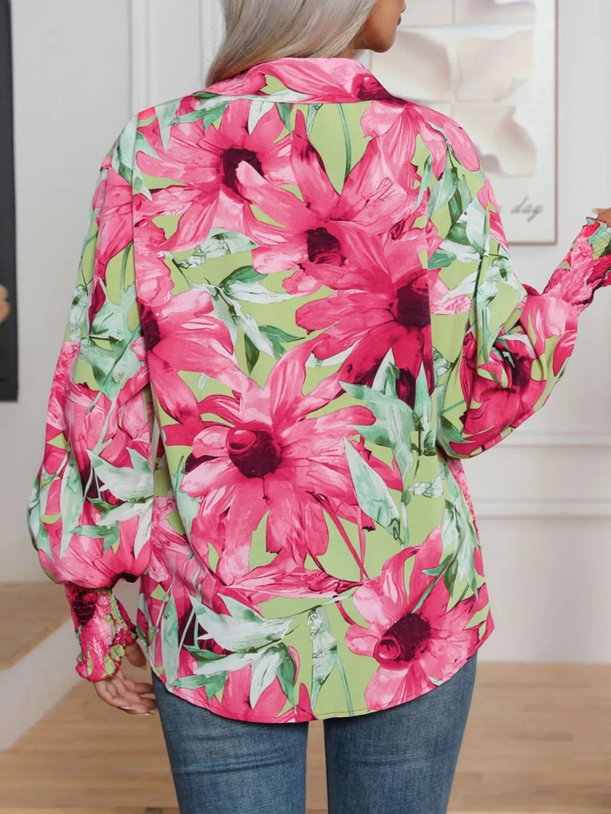 Printed Button Up Long Sleeve Shirt