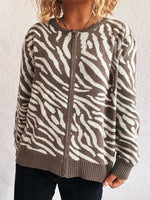 Zebra Print Zip Up Cardigan