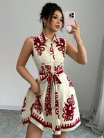 Printed Sleeveless Button Front Dress