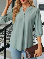 Notched 3/4 Sleeve Casual Top