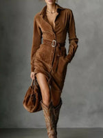 Button Front Long Sleeve Shirt Dress