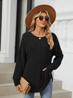 Ribbed Round Neck Long Sleeve T-Shirt