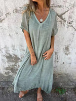 Full Size V-Neck Short Sleeve Midi Dress Plus Size