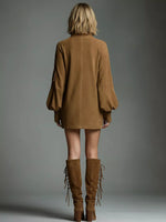 Full Size Suede Turtleneck Lantern Sleeve Mini Dress Plus Size
