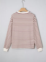 Striped Drop Shoulder Long Sleeve Henley Top