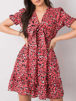 Leopard Print Tie Front Short Sleeve Mini Dress