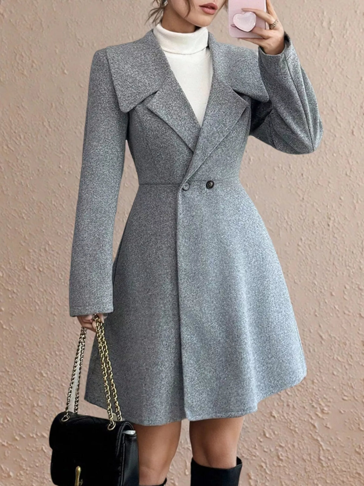 Double-Breasted Wool Blend Coat