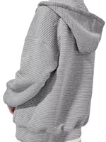 Drawstring Zip Up Dropped Shoulder Hoodie