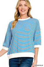 Zenana Striped Contrast Trim Banded Bottom Top