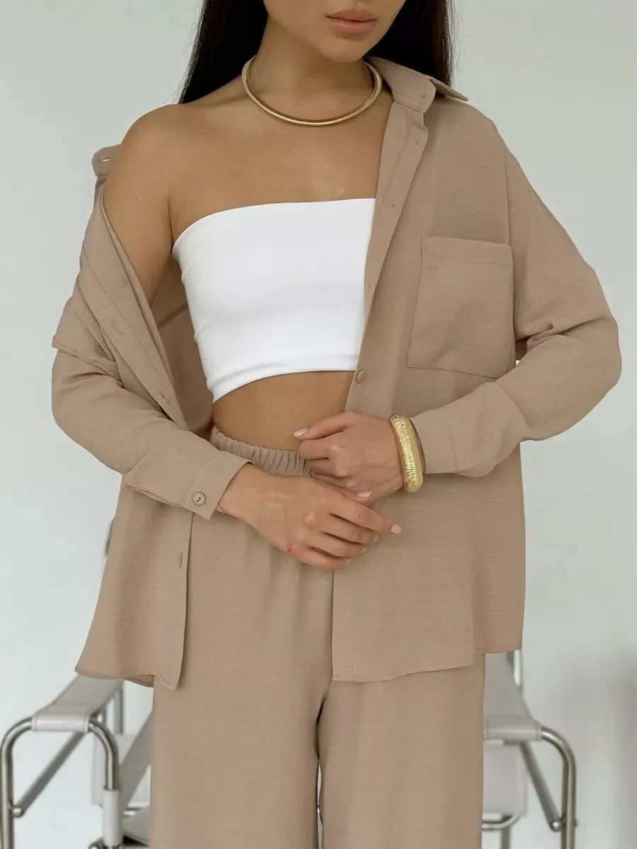 Button Up Long Sleeve Shirt and Pants Set