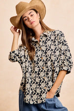 BiBi Floral Jacquard Short Dolman Sleeves Shirt