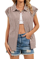 Plaid Button Up Cap Sleeve Shirt