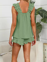 Ruffle Trim Sleeveless Top and Shorts Set