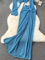Knitted Crop Top and Slit Skirt Set