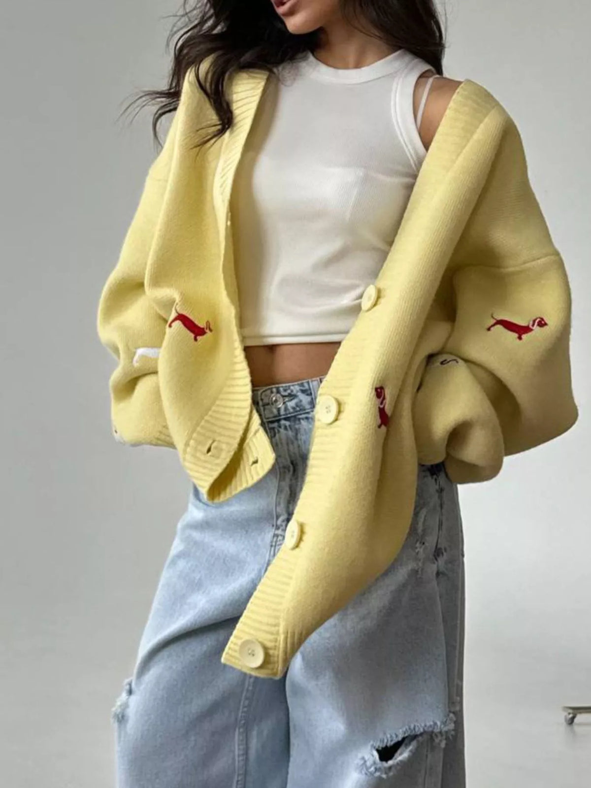 Embroidered Button Up Cardigan