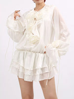 Flower Ruffled Long Sleeve Dress