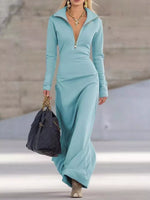 Zip Collar Long Sleeve Maxi Dress