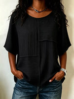 Full Size Texture Round Neck Half Sleeve Blouse Plus Size