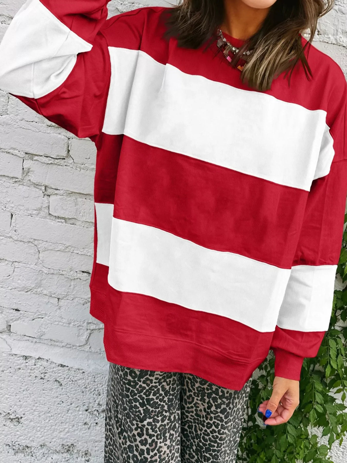 Colorblock Drop Shoulder Baggy Sweatshirt