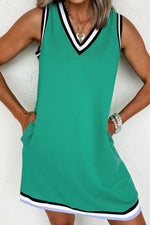 Color Contrast Trim V Neck Shift Sleeveless Mini Dress