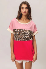 BiBi Leopard Printed JerseyColor Block Roll Up