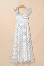 Polka Dot Ruffle Sleeve Smocked Midi Dress