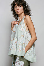 POL Floral V-Neck Tank with Front Pocket