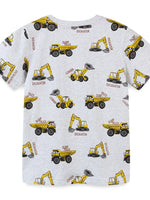 Children's Construction Vehicle Print Crew Neck Short Sleeve T-Shirt
