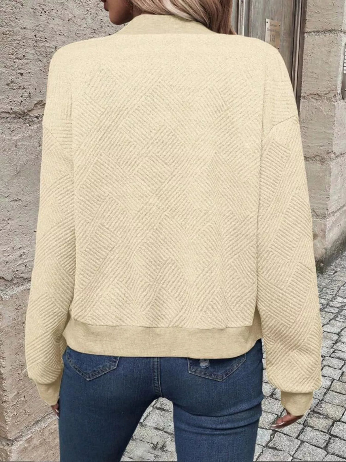 Full Size Zip Up Long Sleeve Textured Jacket Plus Size