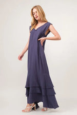 And The Why Washed Cotton Gauze Fringe Detail Tiered Dress