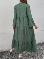 Ruffle Hem Button Front Tiered Dress