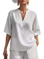 Full Size Notched Half Sleeve Top and Shorts Set Plus Size