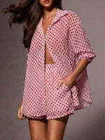 Polka Dot Button Up Shirt and Shorts Set