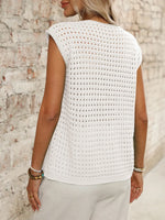 Tied Front Openwork V-Neck Knit Top