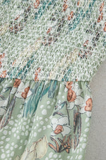 Smocked Printed Tie Shoulder Mini Cami Dress