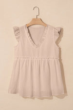 Ruffled Trim V Neck Flutter Flowy Top