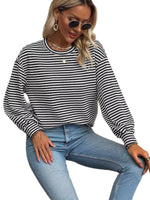 Striped Round Neck Lantern Sleeve Top