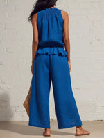 Smocked Ruffled Hem Top and Wide-Leg Pants Set