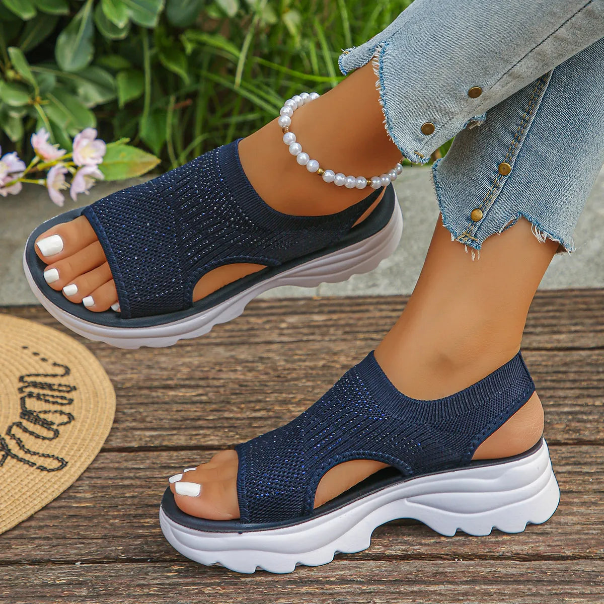 Mesh Open Toe Platform Sandals