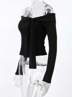 Off-Shoulder Tie-Front Long Sleeve Blouse