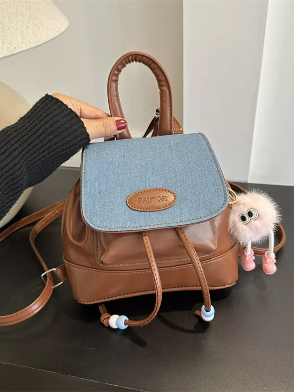 Mini Leather Drawstring Backpack Bag
