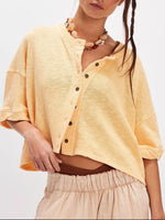 Button-Front Half Sleeve Cardigan