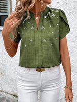 Floral Notched Short Sleeve Blouse