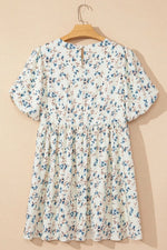 Floral Puff Short Sleeve Empire Waist Mini Dress