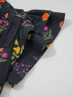 Floral Print Lace Trim Frilled V Neck Short Sleeve Shirt